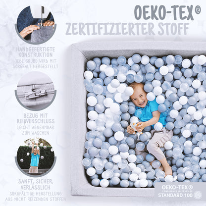 XL Bällebad Hellgrau 110×110×40 cm – Kinder spielen, Eltern genießen den Spielbereich
