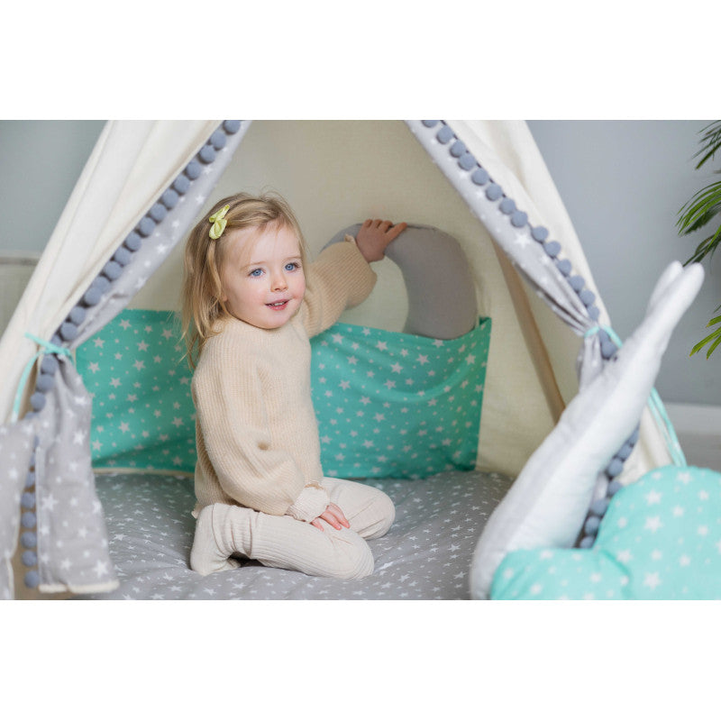 Tipi Spielzelt Wolfstern Grau | Kinderzelt mit Stern & Wolf Motiv – Rainbow Kids